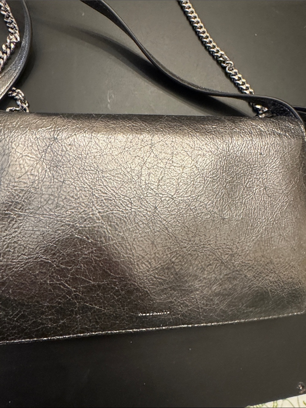 AllSaints Black Leather Crossbody Bag with Chain Strap